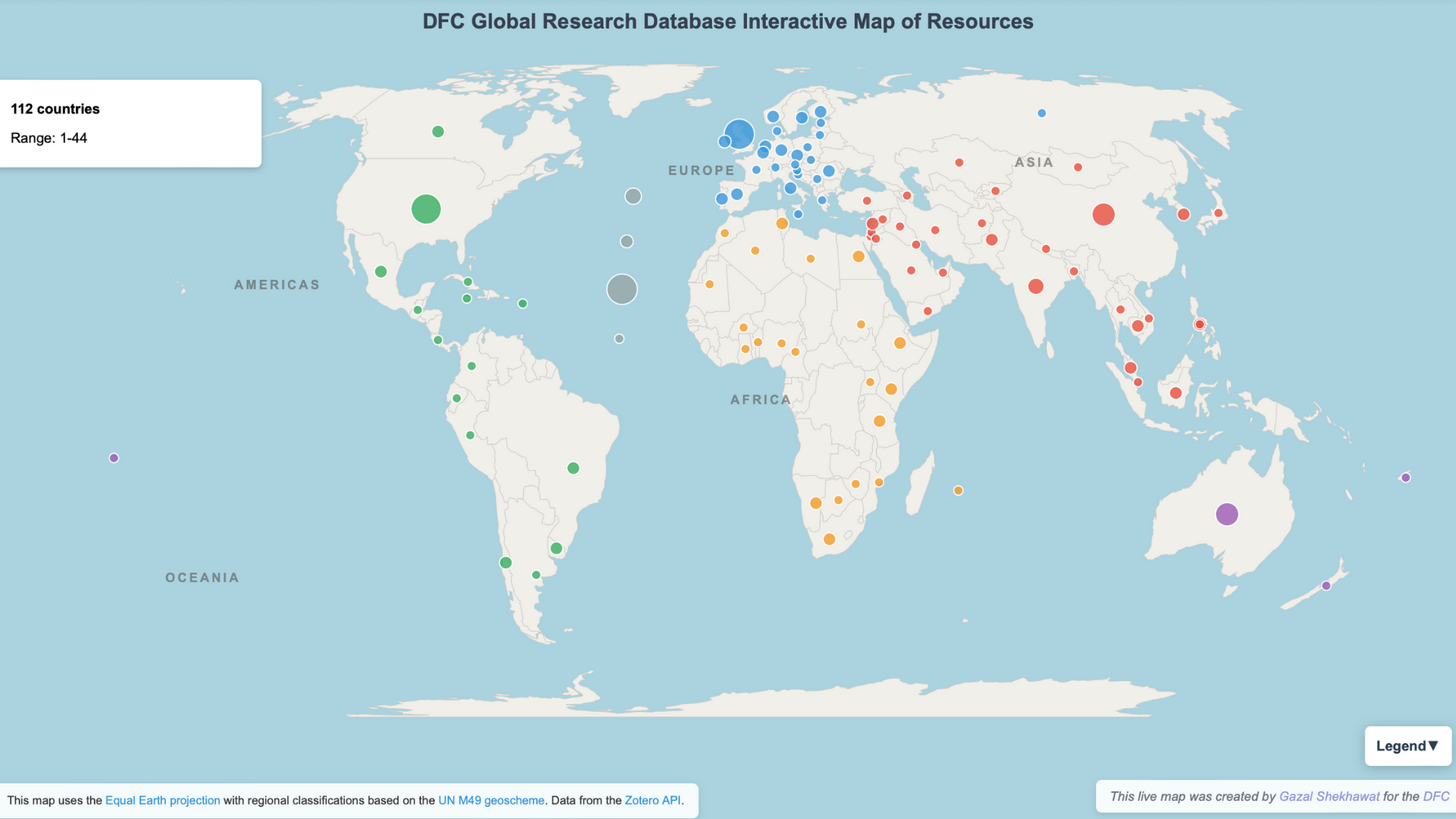 Interactive map showing global research distribution